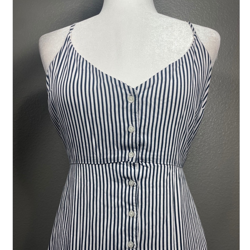 Abercrombie & Fitch Navy White Striped Button Front Mini Dress Medium Crisscross